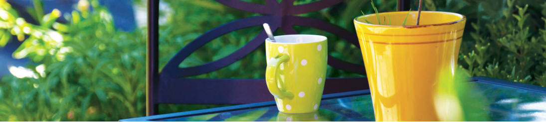 Two cups of orange juice on a table surrounded by green leaves.